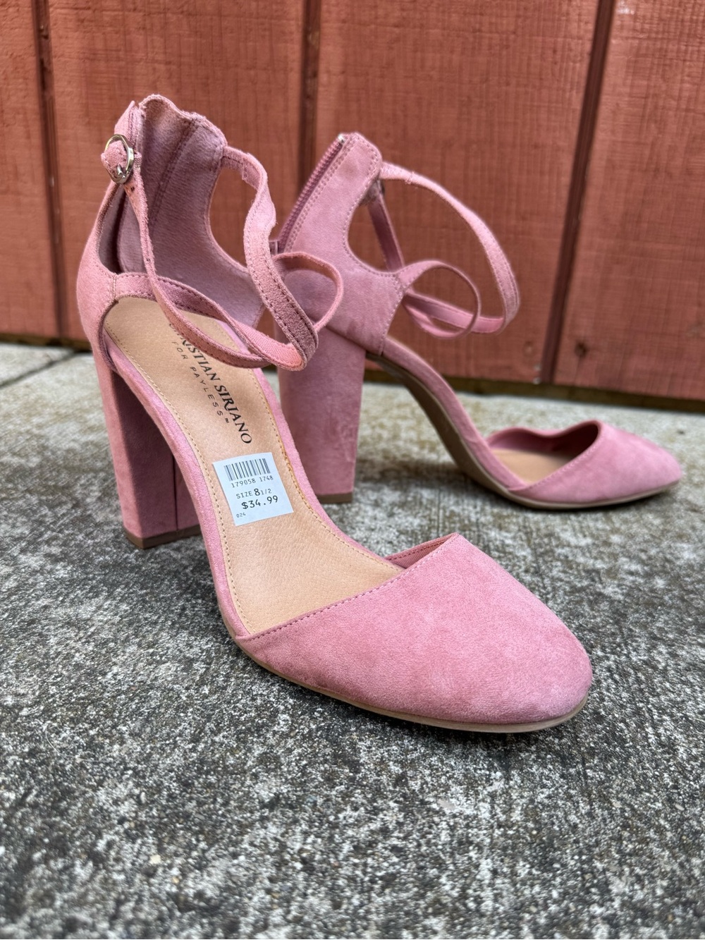 NWOB Christian Siriano for Payless Pink Suede Ankle Strap Block Heels 8.5